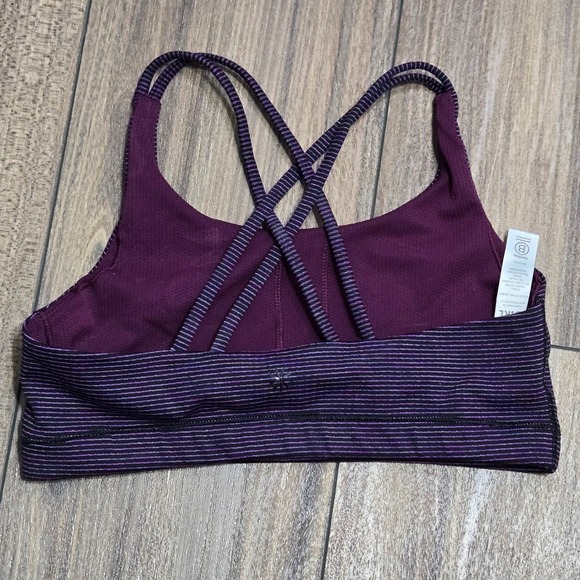 Athleta Girl XL 14 Purple Striped Strappy Back Upbeat Sports Bra 2.0 Activewear - Picture 3 of 6